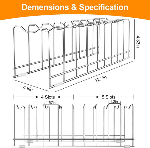 FLSEPAMB 10-Tier Pot Lid Organizer Rack Holder for Bakeware, Plates, Cutting Boards, Pots & Pans, 1 Pack