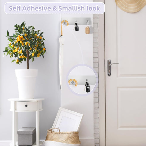 VIS'V Key Holder Wall Mount, Silve Self Adhesive Key Hanger Metal Small Key Rail with 3 Key Hooks Key Rack Keychain Holder with Extra Adhesive for Entryway Hallway Doorway Camper