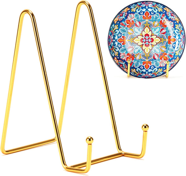 3 Pack 6 Inch Plate Stands for Display, Gold Metal Frame Easel Holder for Pictures, Books, Plates