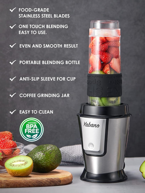 Personal Blender with 2 x 20oz Travel Bottle, Portable Smoothie Blender and Coffee Grinder, 500W Single Serve