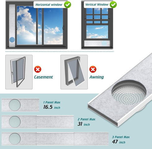 Portable Air Conditioner Window Kit with Foam Insulation, Adjustable Seal Panels for AC Hose, Fits Single Double Hung