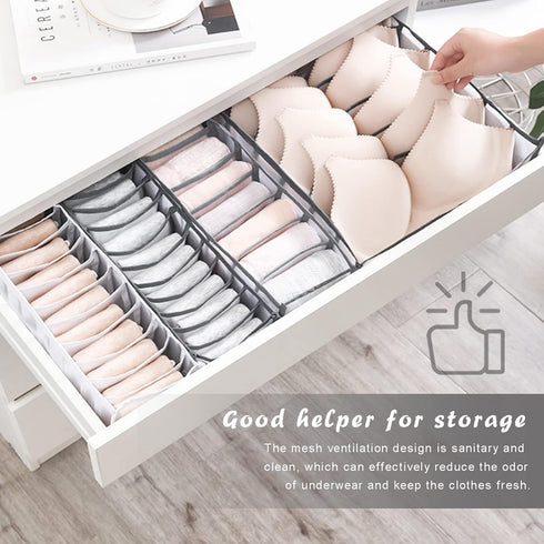 ULENDIS 9 Pack Wardrobe Clothes Organizer for Drawers, Foldable Mesh Separation Box, Drawer Dividers for Clothes