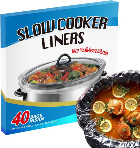 ECOOPTS Slow Cooker Liners (40 Liners), 13" × 21" Pot Liners for 3-8 Quarts, Disposable Cooking Bags BPA Free