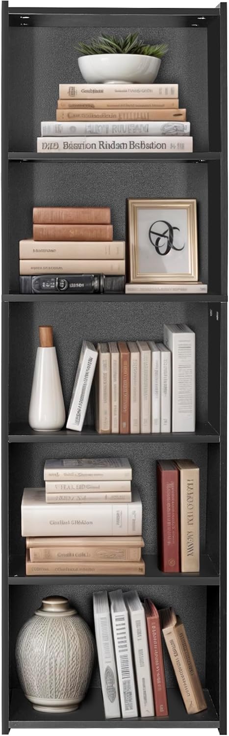 5-Tier ZENY Shelf Bookcase, Freestanding Wood Storage Display Open Bookshelf for Home Office (Black)