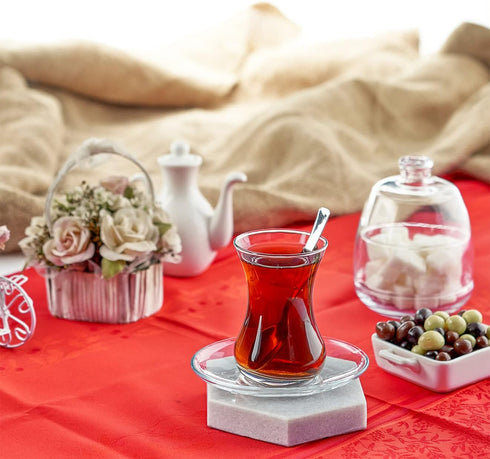 the mask el turko 19 Set 6 (4.5 oz), 6 6 (8.6 oz) Pieces Turkish Tea Glasses Includes; Glasses, Tea Cups Saucers