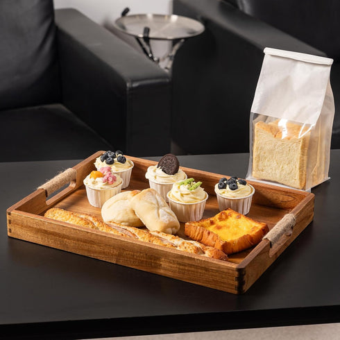 ACBORN 16.5 12 Inches Counter x Acacia Wood Serving Tray, Large Wooden Food Trays with Handles, Coffee Table Tray