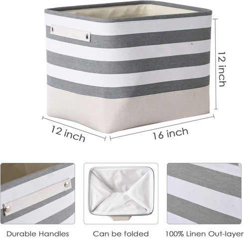 TheWarmHome Extra Large Cube Storage Bins, 3 Pack 16×12×12 inch, Sturdy Fabric Storage Basket with Handles for
