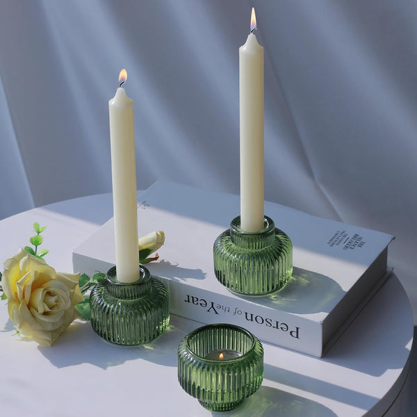 Woho Green Taper Candle Holders Set of 8 for Christmas Party Decor,