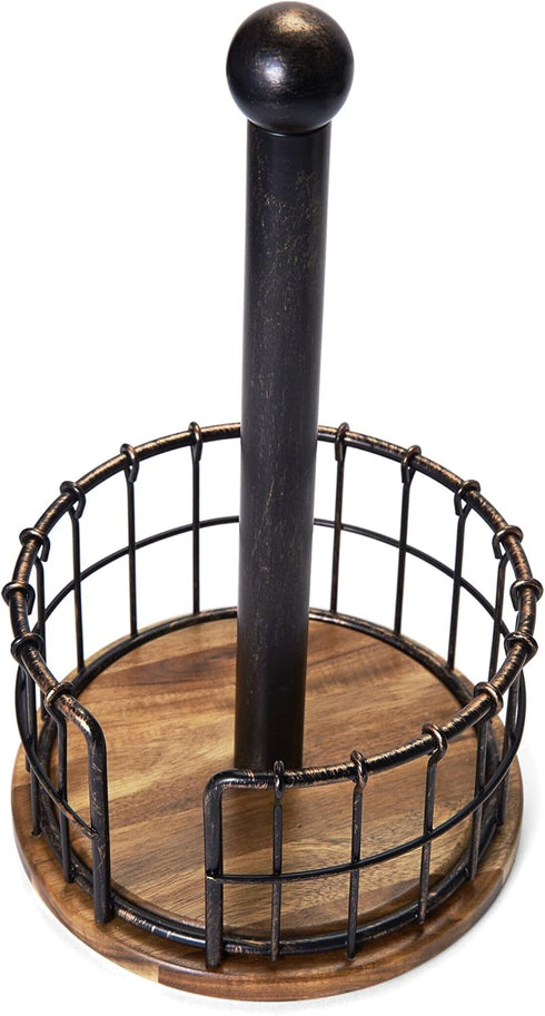 13.25-Inch, Pfaltzgraff Anvil Wire And Acacia Wood Paper Towel Holder, Antique Black