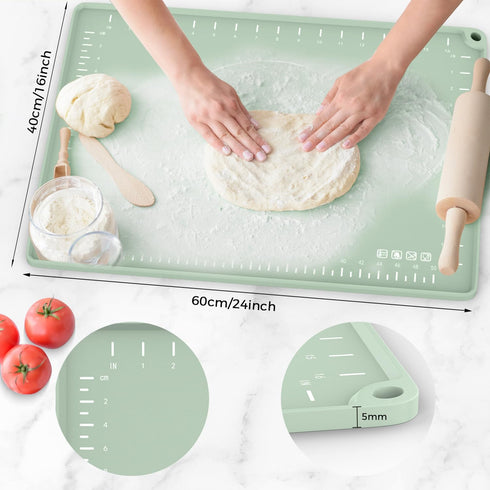 Silicone Baking Mat 24" x 16", Extra Thick Dough Rolling Mat with Measurements and Edge Heightening, Non-stick Food Grade Silicone Pastry Mat for for Pastry, Bread, Cookies, Pizza, Fondant, Pasta by volikos