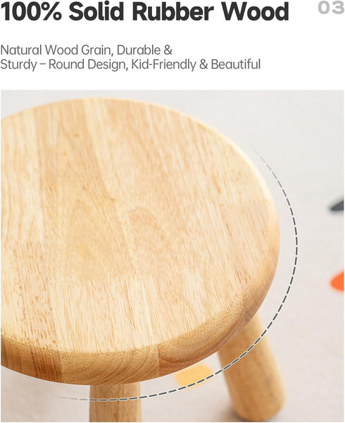NKGIAG 10" (1 Pack) Small Solid Wood Stool, Round Wooden Step Stool for Kids & Adults, Sturdy Plant Stand, Low Sitting