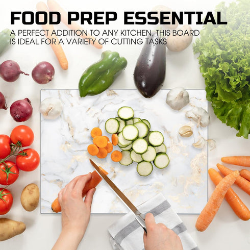 Tempered Glass Cutting Board with White Gold Marble for Kitchen, 16"x 12" Glass Chopping Board, Dishwasher Safe