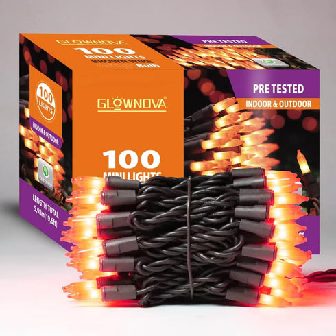 Brown Wire,Orange,Incandescent Bulb 100 Mini String Lights for Indoor Halloween Tree Home