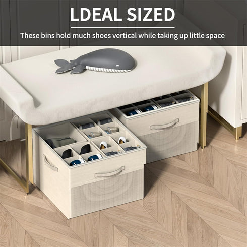 Closet,Foldable 16 Aokeyee Shoe Organizer for Shoe Storage Organizer Box Bin with Adjustable Dividers and Clear Cover