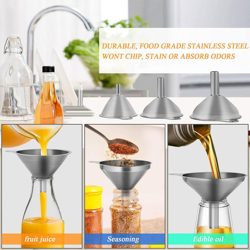 6 Pcs Stainless Steel Mini Funnels for Kitchen Use, Large Tiny Small Funnel Set of 3, Metal Cooking Powder Food Grade