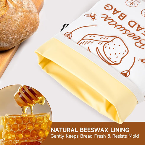 VELVASPIRA 2 Packs 17x13 Inch Beeswax Bread Bags for Homemade Bread Sourdough, XL Linen Reusable Bread Bag for Homemade