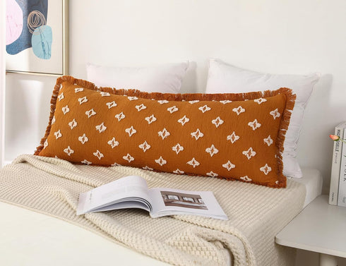 12x48 Fringe,3D Boho Long Lumbar Pillow Cover with Tassel Flower Patterned Extra Decorative Long Lumbar Pillow Cover