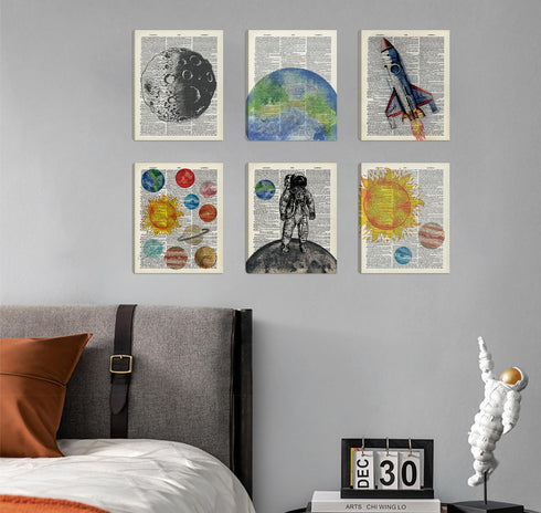 Set 6 (8x10 Inches) CHDITB Space Exploration Canvas Wall Art, Solar System Wall Decor, Of Dictionary Outer Space Poster