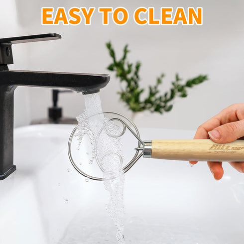 ALLTOP Danish Dough Whisk, Ultimate Dutch Mixer Hand Utensil with Stainless Steel Dough Hook for Bread