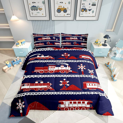 Erosebridal Train Comforter Set Cartoon Car Toddler Bedding, Traffic Transportation Track Comforter