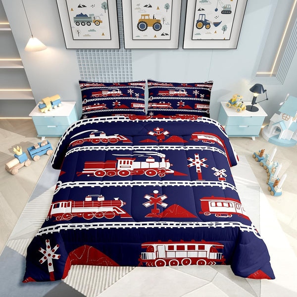 Erosebridal Train Comforter Set Cartoon Car Toddler Bedding, Traffic Transportation Track Comforter