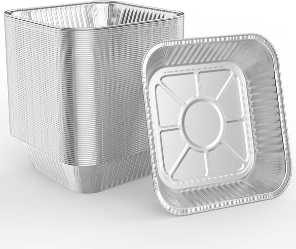 WANBAO 50 Pcs Disposable Aluminum Baking Pans, Square 8'' X 8'' X 2'' Inch for Meal Prep and Catering