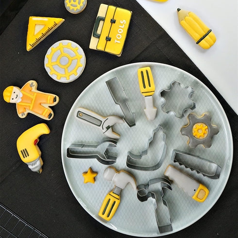 Mini Construction Tools Cookie Cutters Set of 9 pcs, Stainless Steel Hardware Tools Shaped Fondant Baking Molds