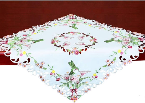 Simhomsen Embroidered Small Square Hummingbird Tablecloth, Topper, Table Cover for End Table,