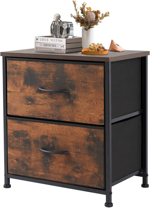 DUMOS Nightstand Small Dresser with 2 Fabric Drawers Side Bedroom End Table
