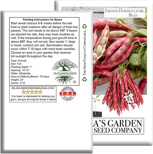 50+ French Horticulture Bean Seeds (Phaseolus vulgaris) Non-GMO Heirloom Seeds by Islas Garden Seeds, Also Known as