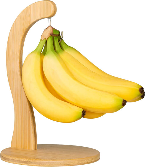Banana Holder w/ Hanging Hook, Rustic Wooden Grape Stand for Kitchen Countertop,