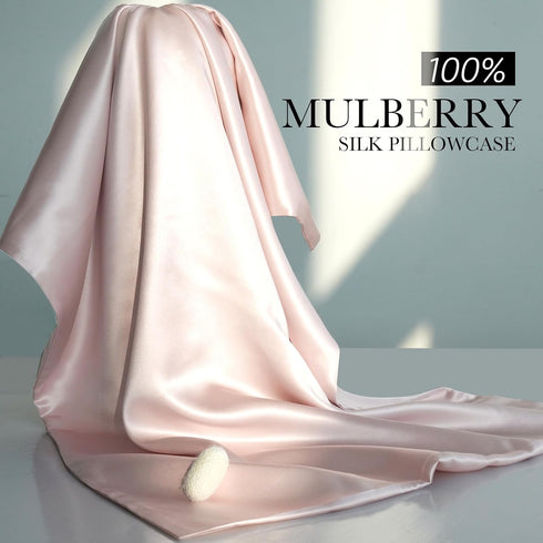 100% Mulberry Silk Pillowcase for Hair and Skin, 22 Momme Pure Natural Silk Pillow Case with Zipper, Light Pink, Queen