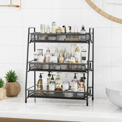 Countertop 3 Counter EKNITEY Bathroom Organizer Rack - Tier Spice Rack Metal Makeup Rack Small Perfume Vanity Organizer