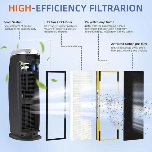 FLT4825 HEPA Filter B Replacement Compatible with G-Guardian Air Purifiers AC4825 AC4300 AC4800 AC4900 AC4850,2 H13 True HEPA Filters+8 Carbon Pre-Filters