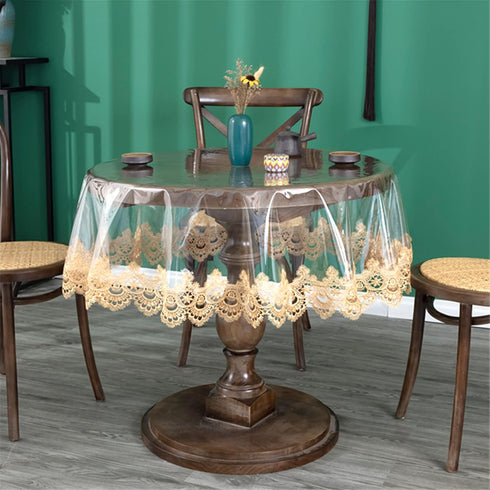43 inch, Jeloris Plastic Clear Round Tablecloth Vinyl PVC Waterproof Tablecloth Embroidered Lace Edge Transparent Table