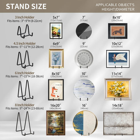 Plate Holder Easel Display Stand - 3 inch Metal Plate Stands for Display, Black Iron Easels for Pictures, Photo Frames