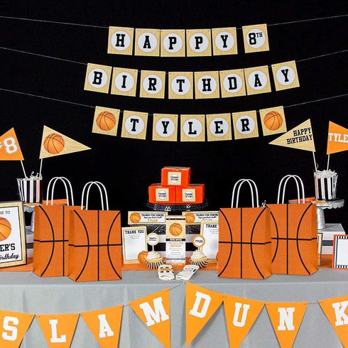 16 PCS Basketball Party Gift Bags, Birthday Decor, Party Favor Goody Treat Candy Bag, Basketball Pattern