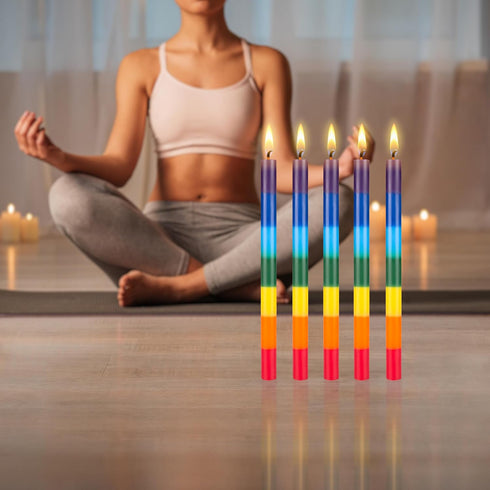 Mega Candles 5 pcs Unscented Multi Color Straight Taper Chakra Candles, Hand Poured Premium Wax, 12 Inch x 1 Inch, 100%