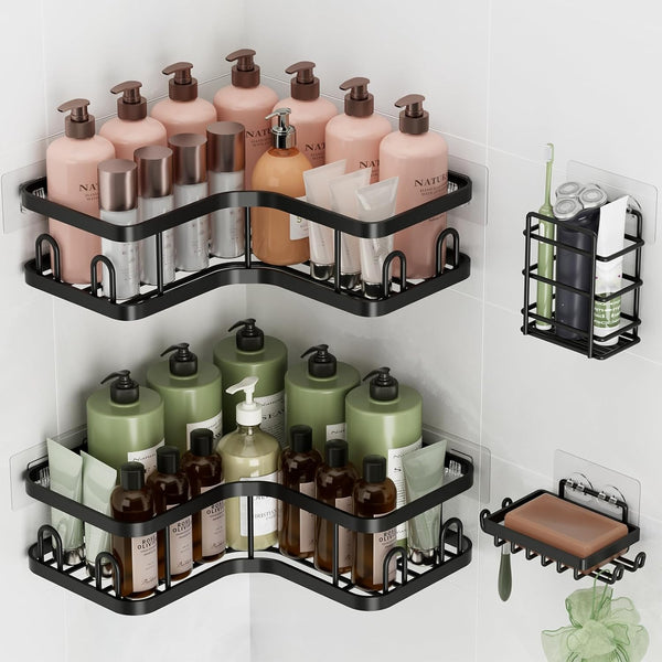 Veken Corner Shower Caddy 4-Pack, Advanced Rustproof Design, No Drilling Adhesive Shelves,