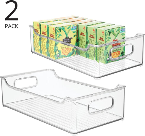 2 Pack mDesign Wide Plastic Kitchen Storage Container Bins with Handles -Organization in Pantry, Cabinet, Refrigerator
