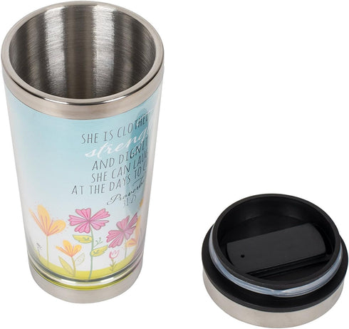 Dicksons Proverbs 31 Woman Blue Sky Sketch Stainless Steel Insulated Travel Mug, 16 Oz. with Lid