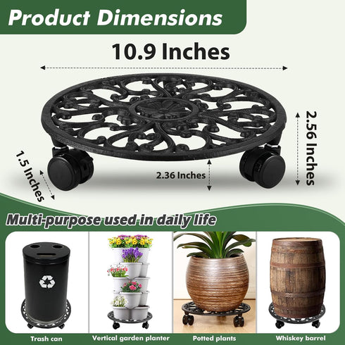 11 Inch 1 Pack Rolling Plant Stand with Wheels Wrought Iron Rolling Plant Stand with Casters Heavy Duty for Indoor