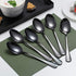 Kyraton 6-Piece 8" Stainless Steel Table Spoon Set, Titanium Black Plating, Gold Soup & Dessert Spoons