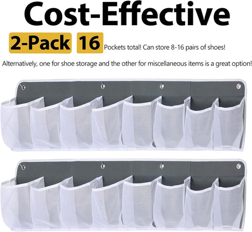 RV Shoe Storage for Bedside - 16 Extra Large Pocket Wall Mounted Entryway Shoes Rack, 2 Pack