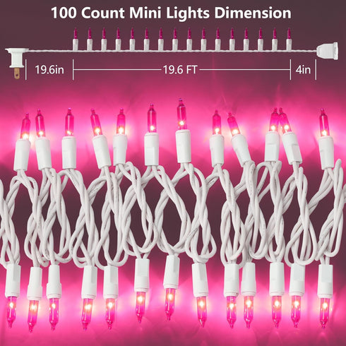 Brillarlights 100 Count 21ft Mini Pink String Lights, Indoor Outdoor Christmas Tree Lights UL Certified for Room