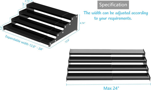 Expandable 4-Tier Step Spice Rack Organizer for Kitchen Cabinet, Modern Design Non Skid Space Saving Storage Shelf