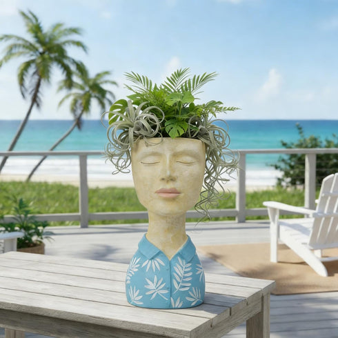 DiliComing Face Planter Pot Head Planter - Resin Blue Boy Head Planters