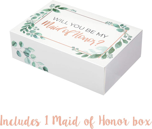 Pop Fizz Designs Bridesmaid Proposal Box Set, 6 Pack with 1 Maid of Honor and 5 Bridesmaid Boxes, Greenery