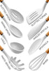Country Kitchen 8 pc Non Stick Silicone Utensil Set, Rounded Wood Handles for Cooking and Baking - White