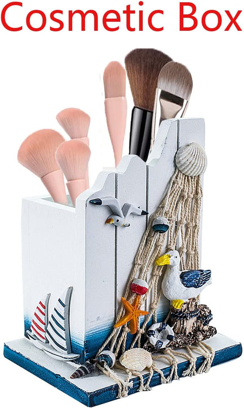 Nautical Wooden Pen Holder, Handcrafted Ocean Beach Theme Makeup Brush Organizer